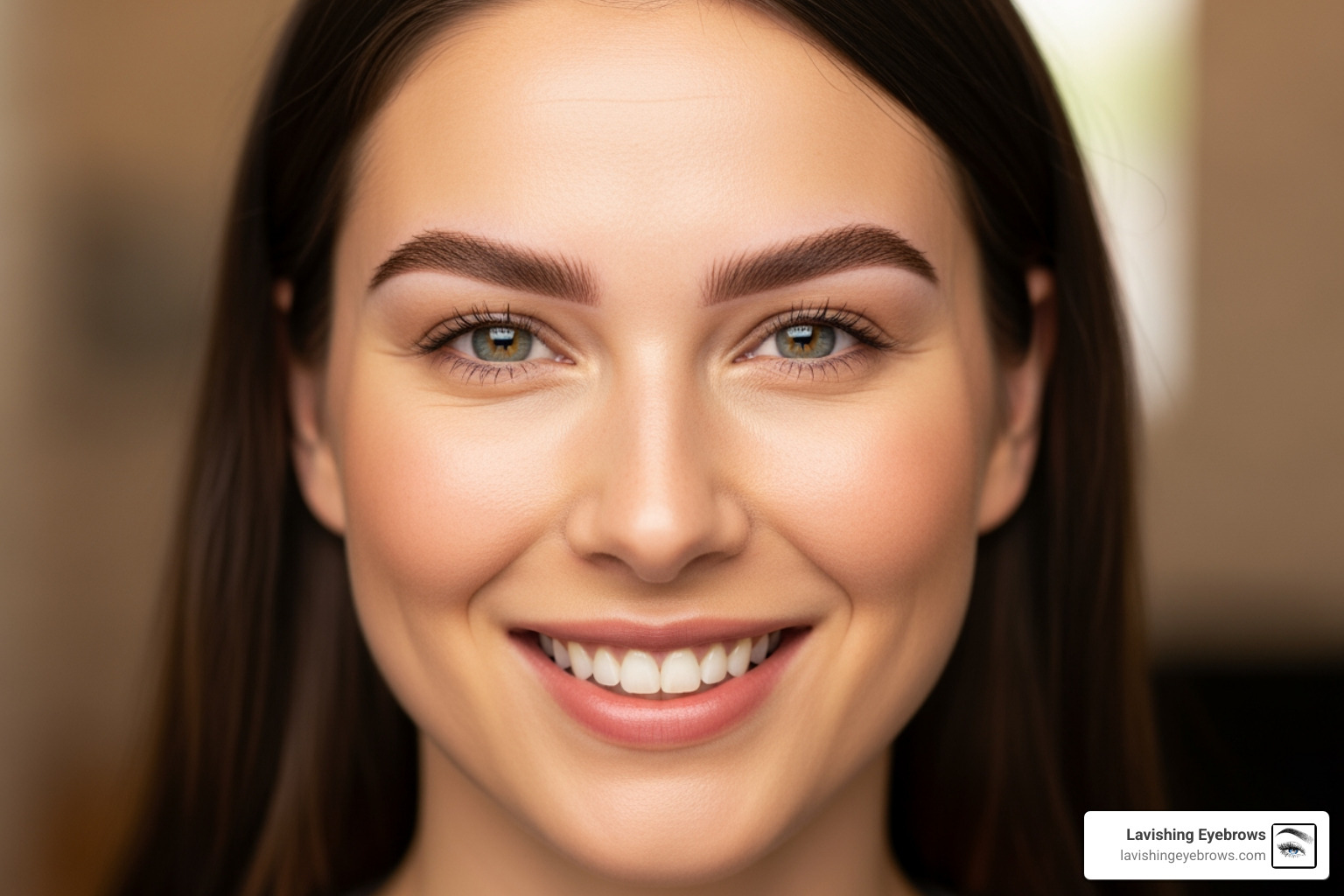 woman smiling with healed microbladed brows - best microblading aftercare ointment woman smiling with healed microbladed brows - best microblading aftercare ointment