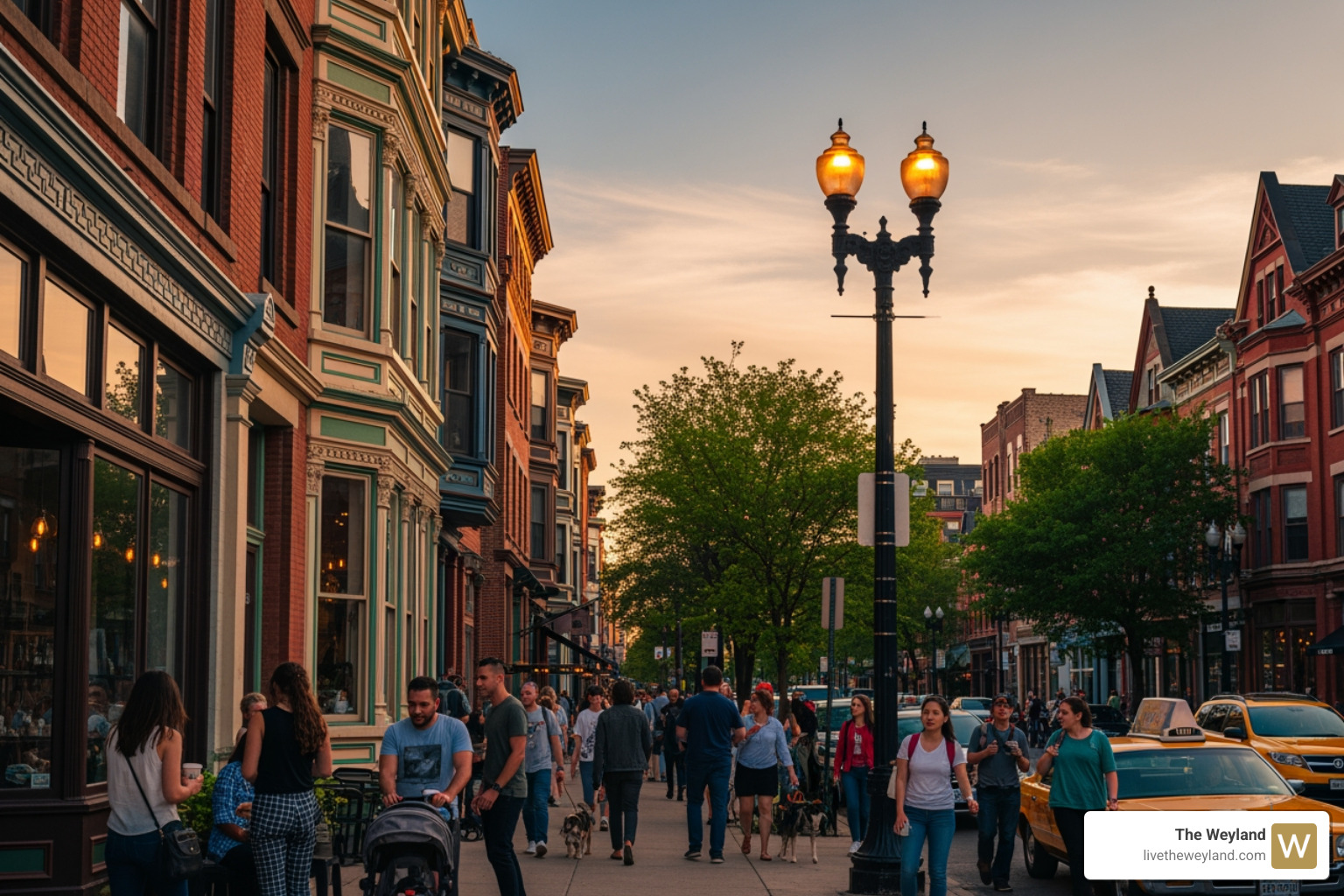 vibrant street scene in Chicago's Wicker Park with historic architecture and people walking - one bedroom for rent
