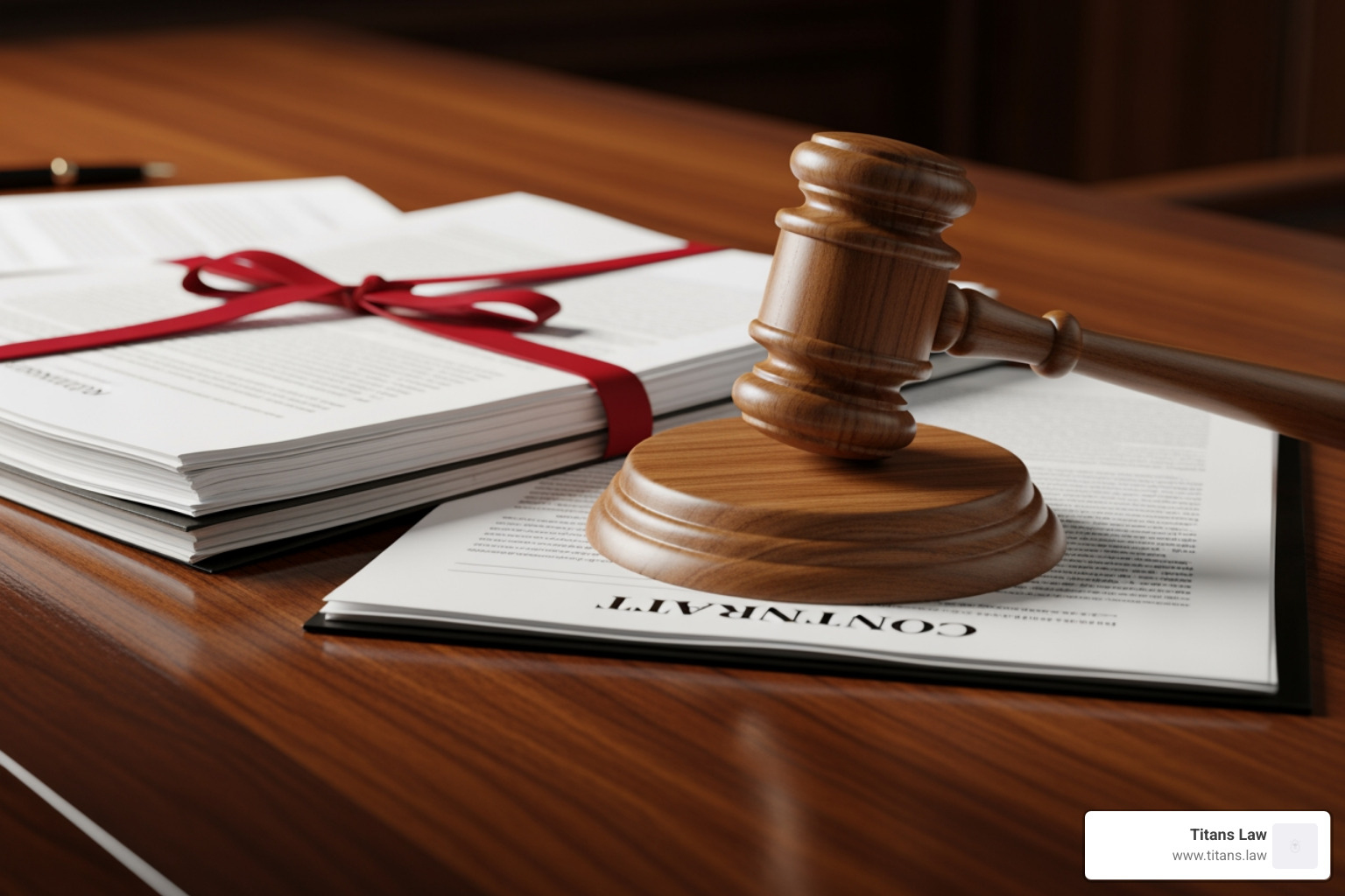 A gavel resting on a stack of legal papers titled "Protection Order". - pfa lawyers near me Gavel resting on legal documents with a red ribbon, symbolizing protective orders and civil litigation, associated with Titans Law's legal services.