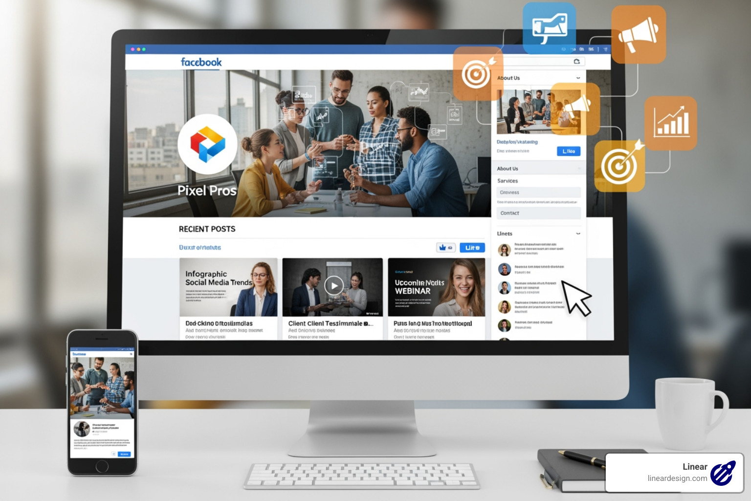 Facebook Ads Manager interface showing campaign objectives like Awareness, Traffic, and Leads - digital marketing company facebook page