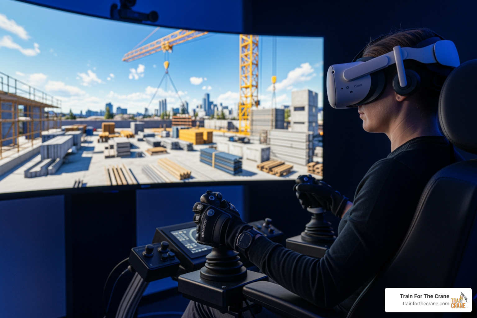 operator using a VR crane training simulator - Certified equipment operator