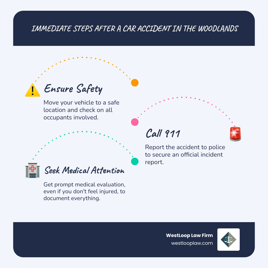 infographic explaining the immediate steps to take after a car accident in Texas - Accident attorney The Woodlands infographic infographic-line-3-steps-blues-accent_colors infographic explaining the immediate steps to take after a car accident in Texas - Accident attorney The Woodlands infographic infographic-line-3-steps-blues-accent_colors