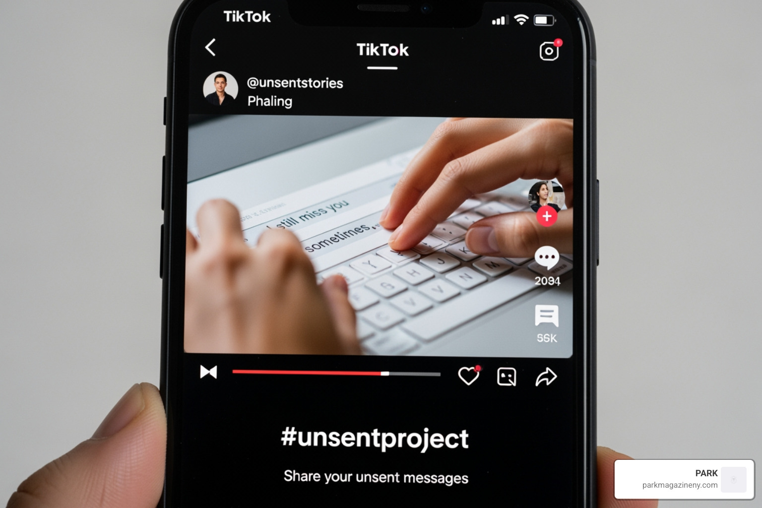 phone screen showing TikTok video with #unsentproject hashtag - unsent project