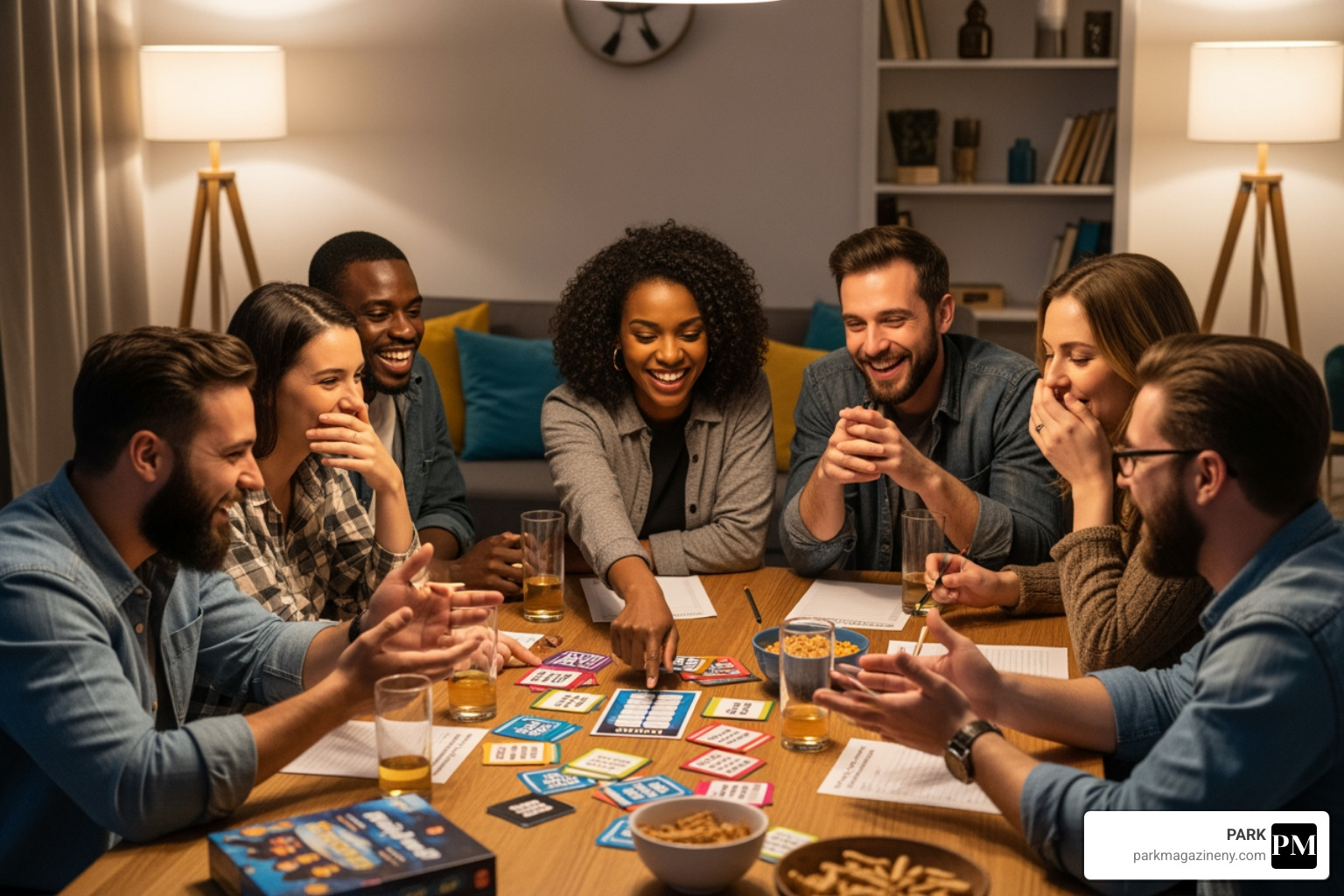 A diverse group of friends enjoying a trivia night at home - are you smarter than a 5th grader questions A diverse group of friends enjoying a trivia night at home - are you smarter than a 5th grader questions