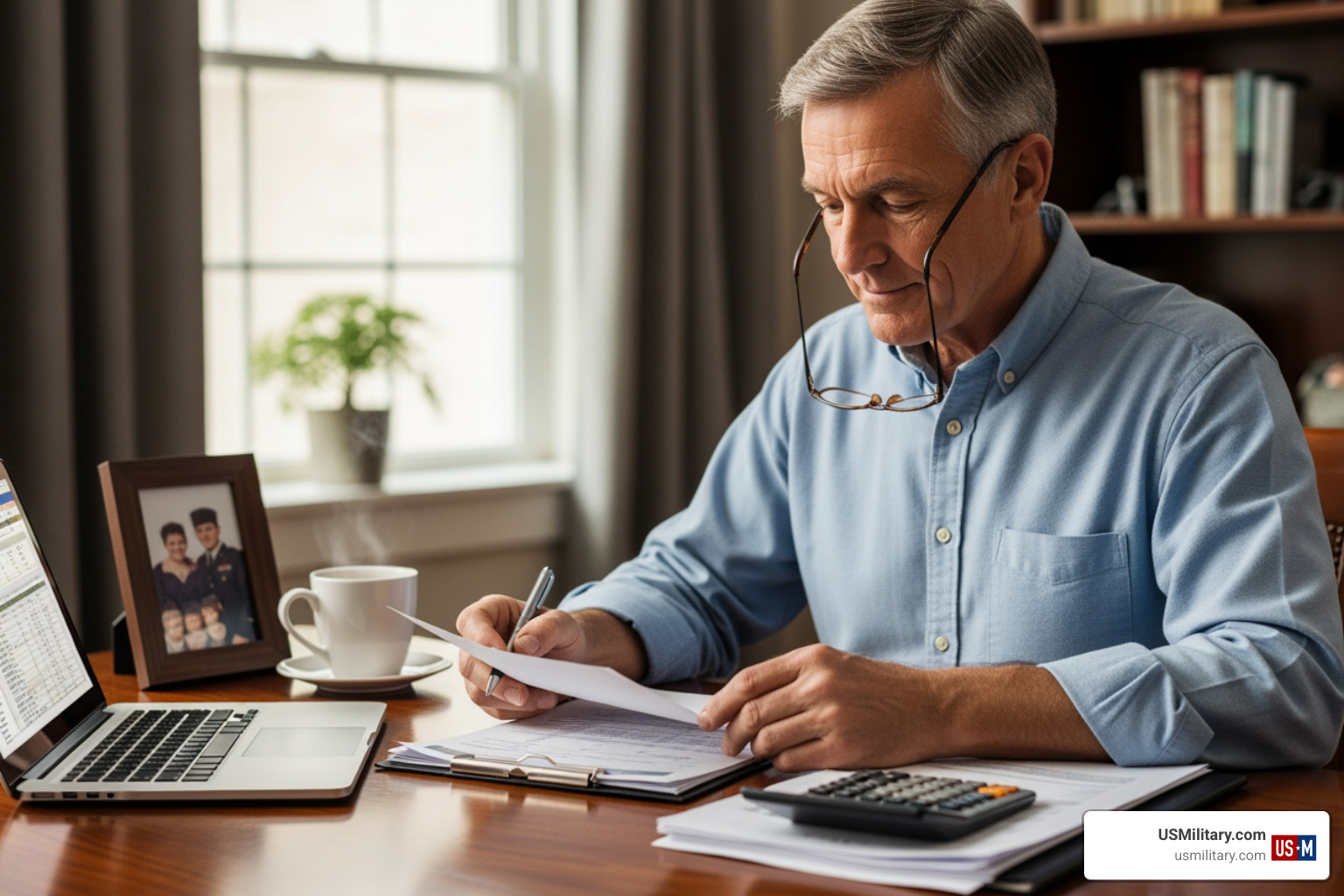 veteran reviewing financial documents - va disability pay chart 2026