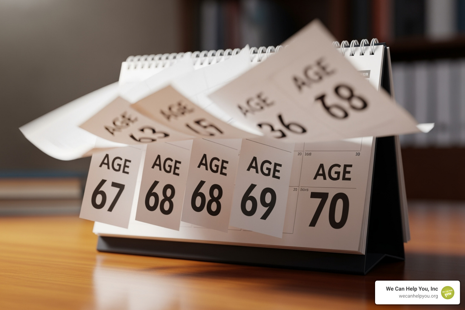 Image of a calendar with pages turning from age 67 to 70 - Delayed Social Security credits