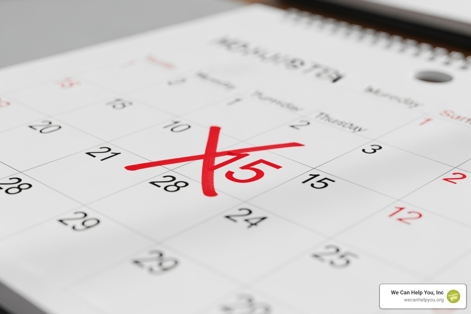 red X over a calendar with a missed deadline - Medicare planning assistance