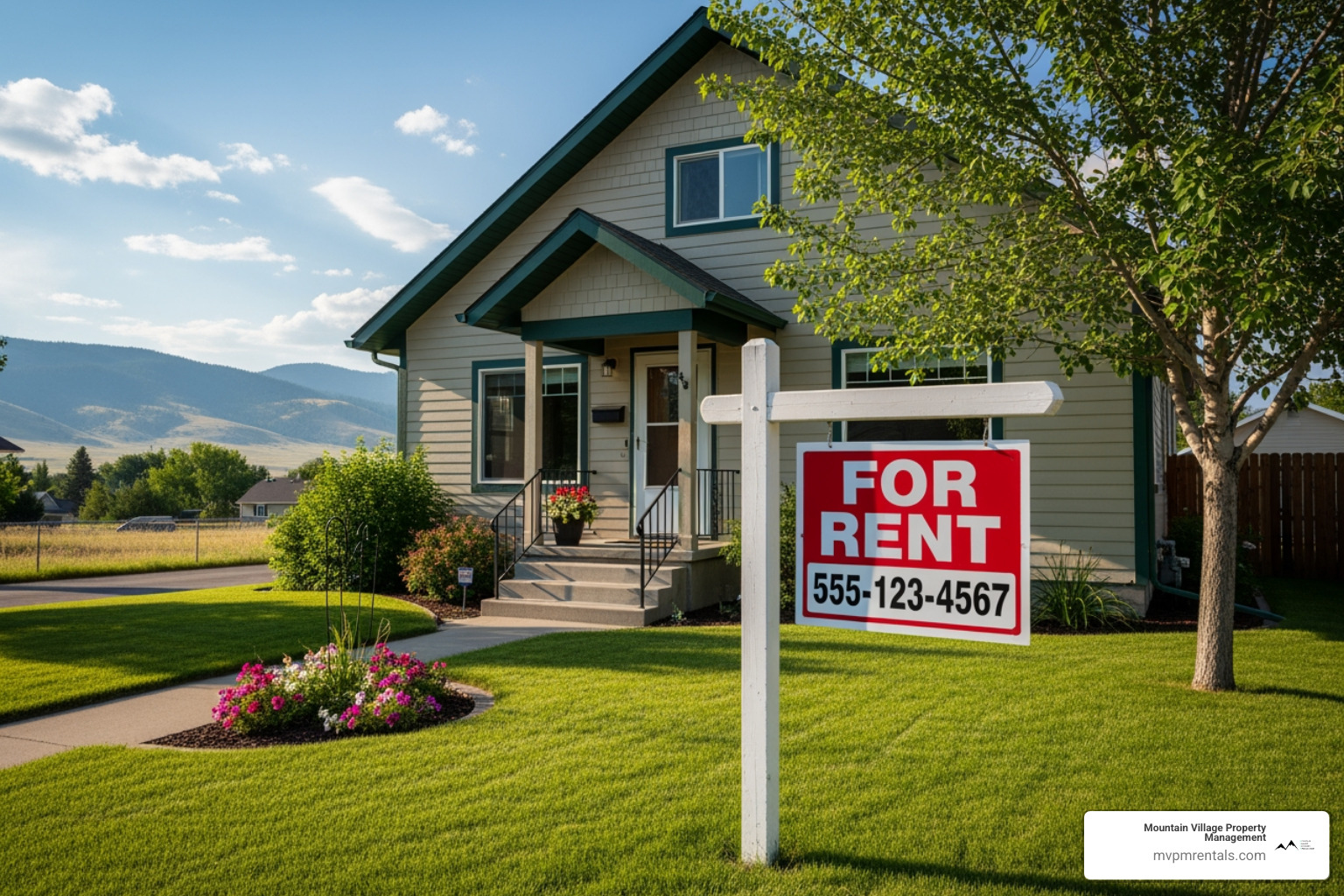 For Rent sign with phone number 406-602-2018 in front of a well-kept Livingston home - livingston mt property management For Rent sign with phone number 406-602-2018 in front of a well-kept Livingston home - livingston mt property management