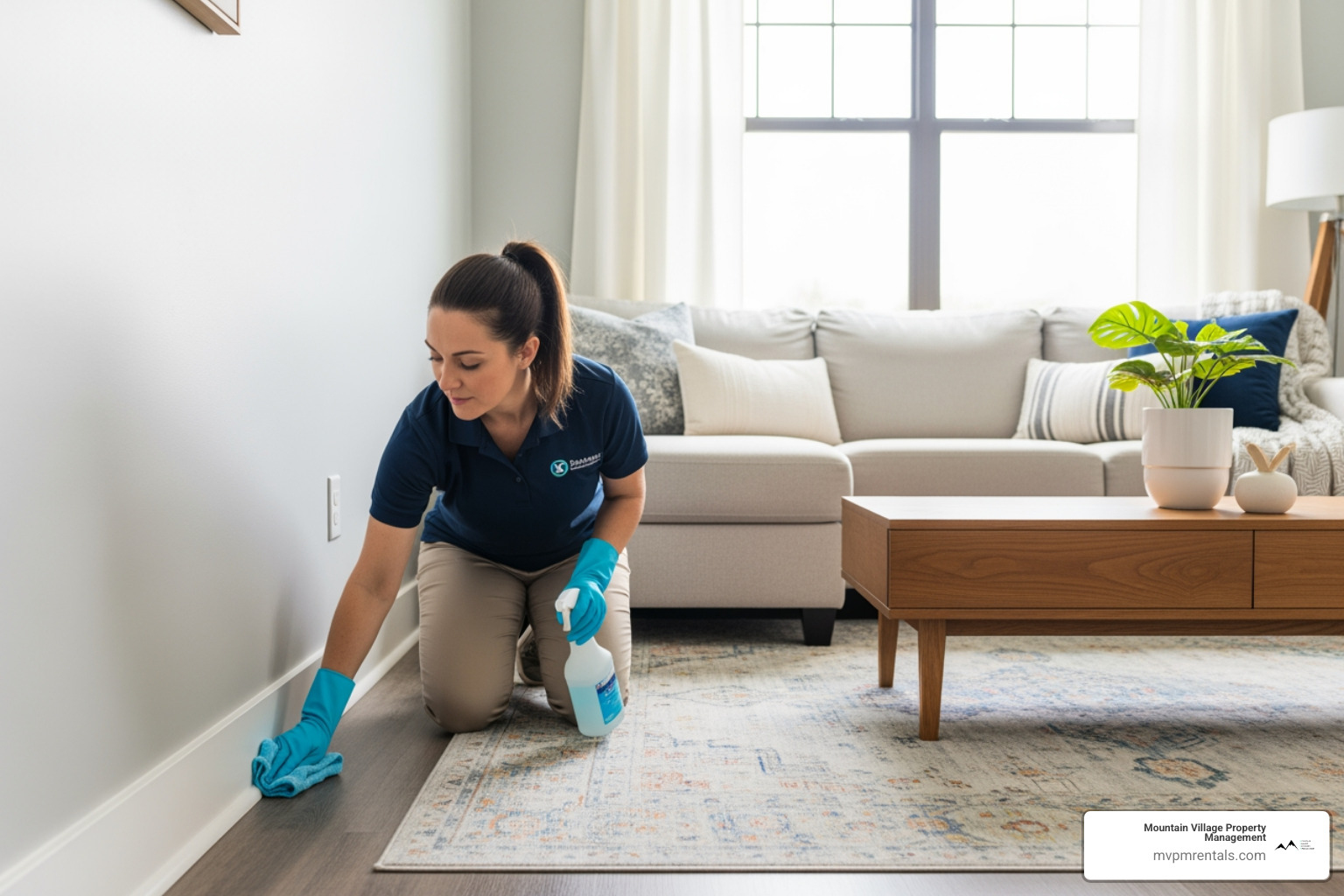 Cleaning service preparing a holiday let for new guests - holiday let management costs Cleaning service preparing a holiday let for new guests - holiday let management costs