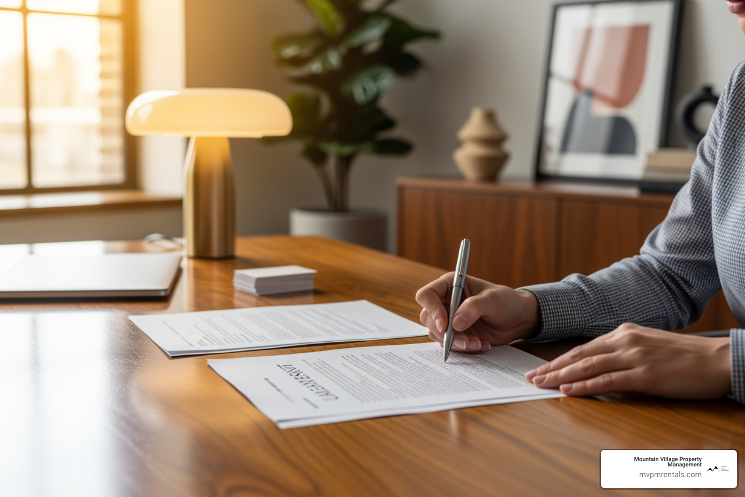 A person signing a lease agreement in a bright, professional office setting, with a pen in hand and documents spread on a desk - Manhattan rental homes A person signing a lease agreement in a bright, professional office setting, with a pen in hand and documents spread on a desk - Manhattan rental homes