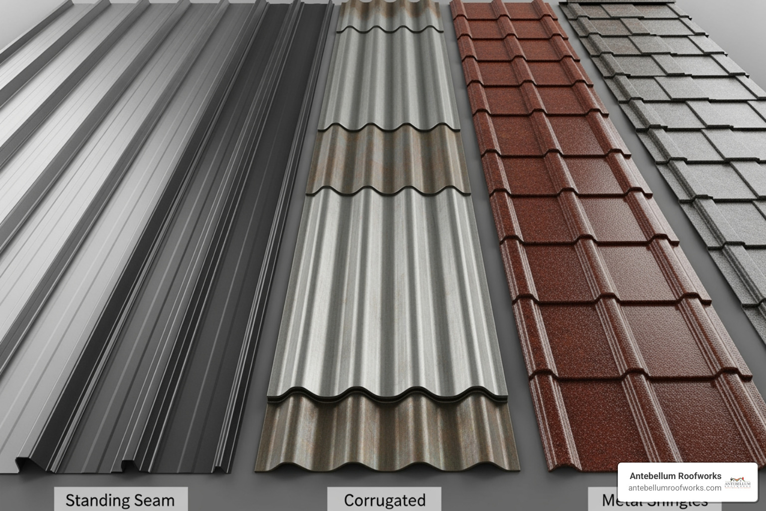 different metal roof panel types like standing seam, corrugated, and shingles - average cost of a metal roof in tennessee