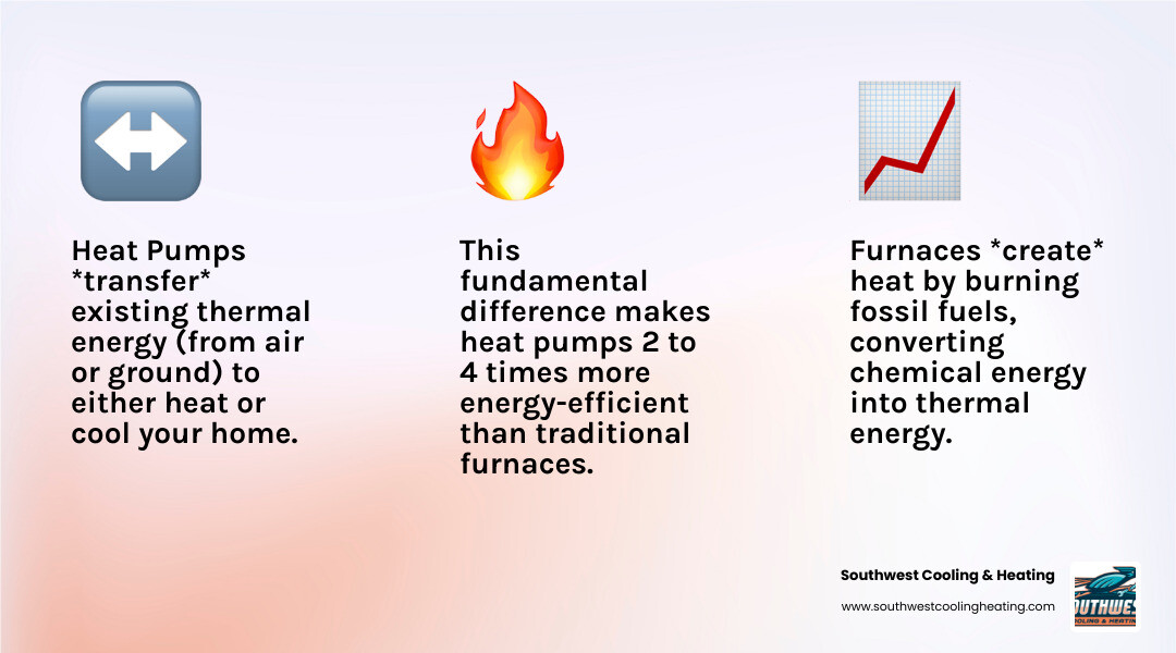 infographic showing how a heat pump transfers heat between indoors and outdoors in both heating and cooling modes, with refrigerant cycle diagram and comparison to traditional furnace heat generation - heat pump in ivins ut infographic 3_facts_emoji_light-gradient infographic showing how a heat pump transfers heat between indoors and outdoors in both heating and cooling modes, with refrigerant cycle diagram and comparison to traditional furnace heat generation - heat pump in ivins ut infographic 3_facts_emoji_light-gradient