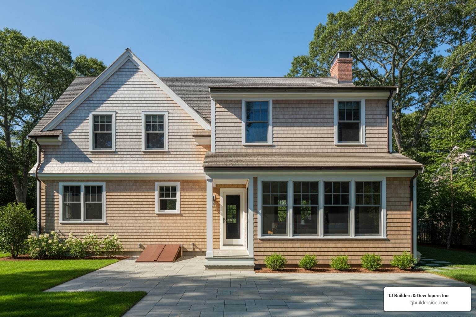 Two-story rear addition on a Cape Cod house with a patio - addition on cape cod style home