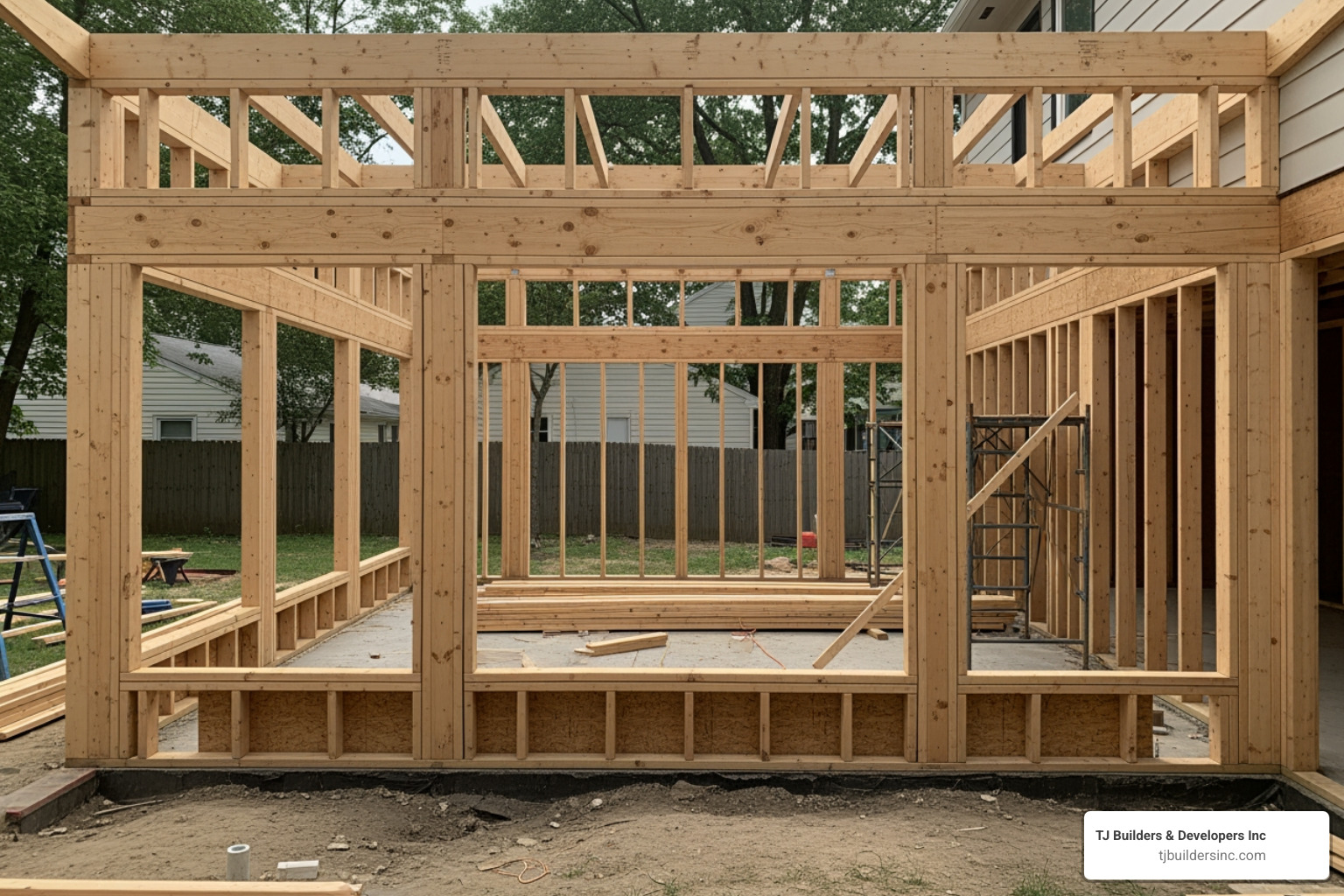 sunroom under construction showing the framing - building a sunroom addition