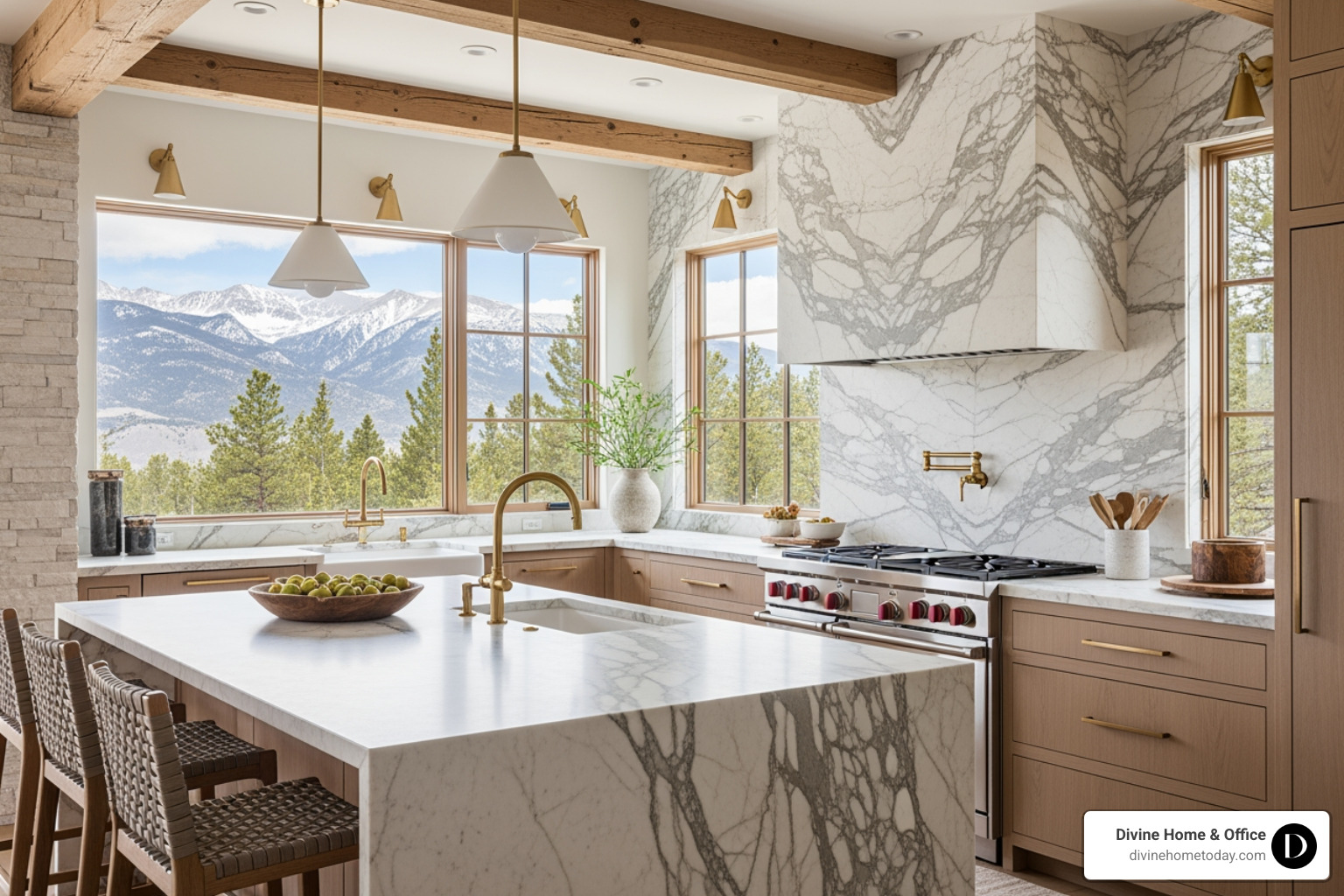 kitchen with a dramatic, full-height marble backsplash and warm brass hardware - large kitchen remodel kitchen with a dramatic, full-height marble backsplash and warm brass hardware - large kitchen remodel