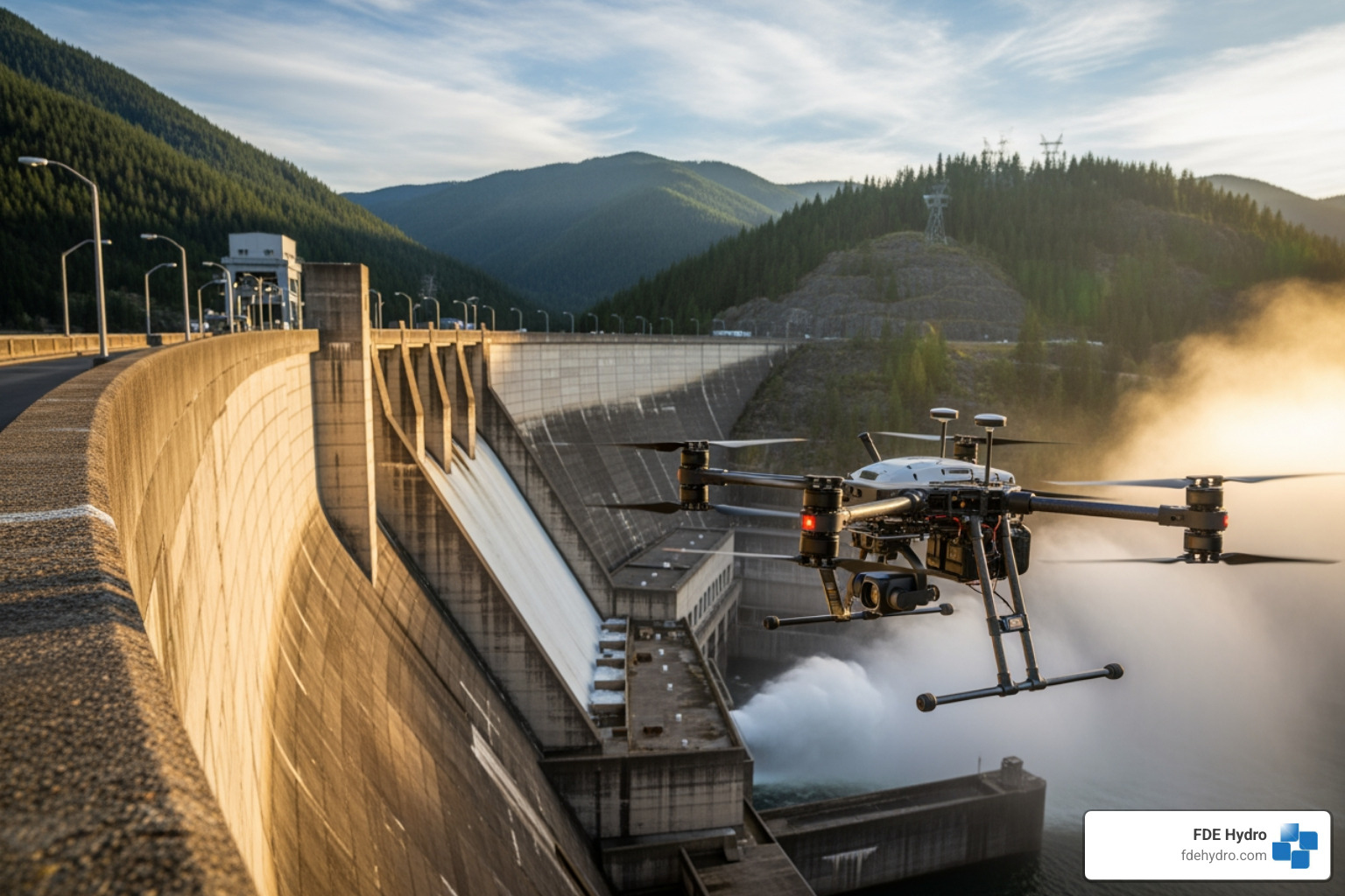 drone inspecting hydropower facility - AI in infrastructure drone inspecting hydropower facility - AI in infrastructure