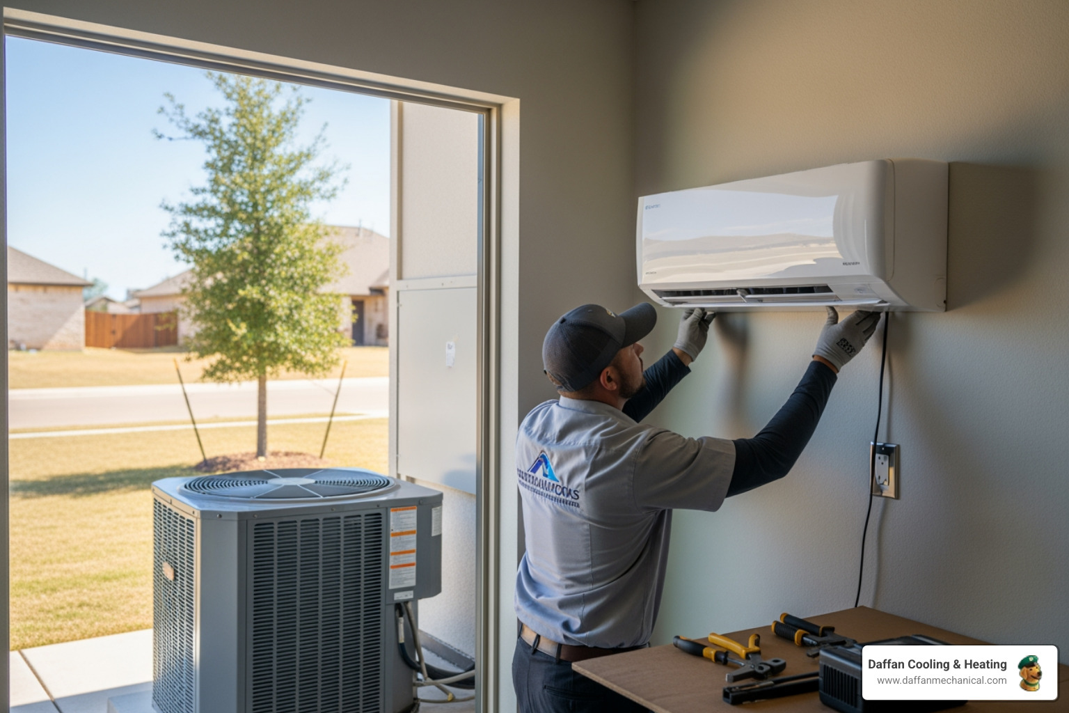 Infographic explaining how a ductless mini-split system works with outdoor compressor connected to indoor units via refrigerant lines, highlighting energy efficiency ratings, zoned cooling benefits, and typical installation steps for Acton TX homes - ductless ac installation in acton, tx Infographic explaining how a ductless mini-split system works with outdoor compressor connected to indoor units via refrigerant lines, highlighting energy efficiency ratings, zoned cooling benefits, and typical installation steps for Acton TX homes - ductless ac installation in acton, tx