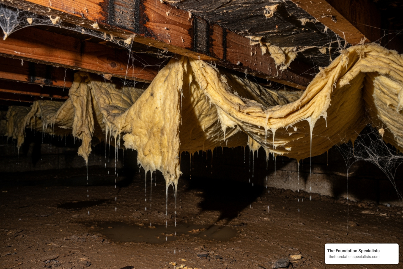 sagging, wet fiberglass insulation batt in a crawl space - Crawl space ventilation solutions sagging, wet fiberglass insulation batt in a crawl space - Crawl space ventilation solutions