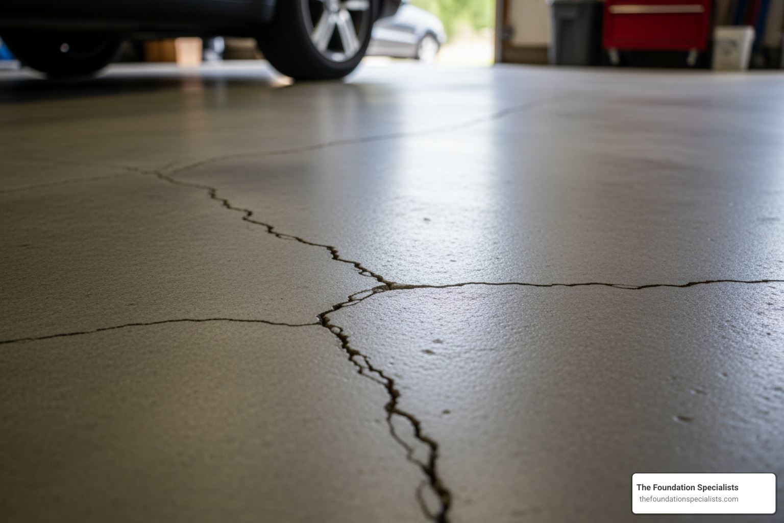 person pointing to small crack - hairline cracks in garage floor