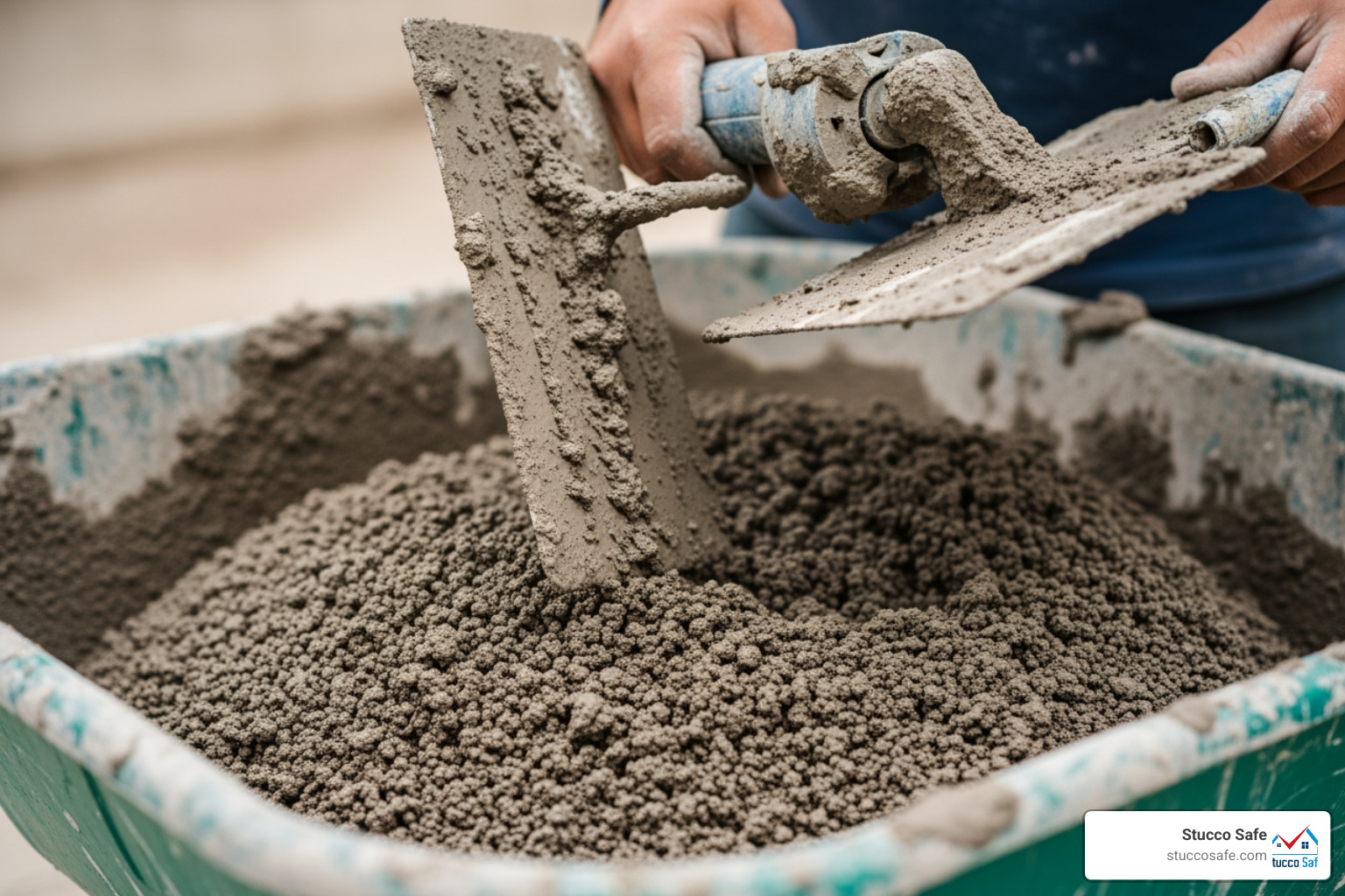 of stucco mixture being prepared - stucco construction of stucco mixture being prepared - stucco construction