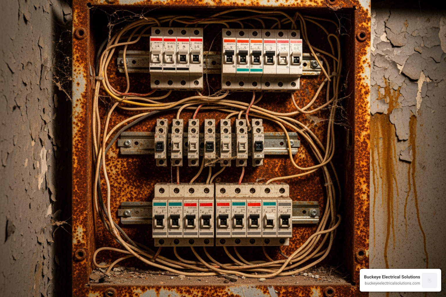 An old, rusty fuse box or an overcrowded, messy breaker panel - Electrical panel upgrade cost