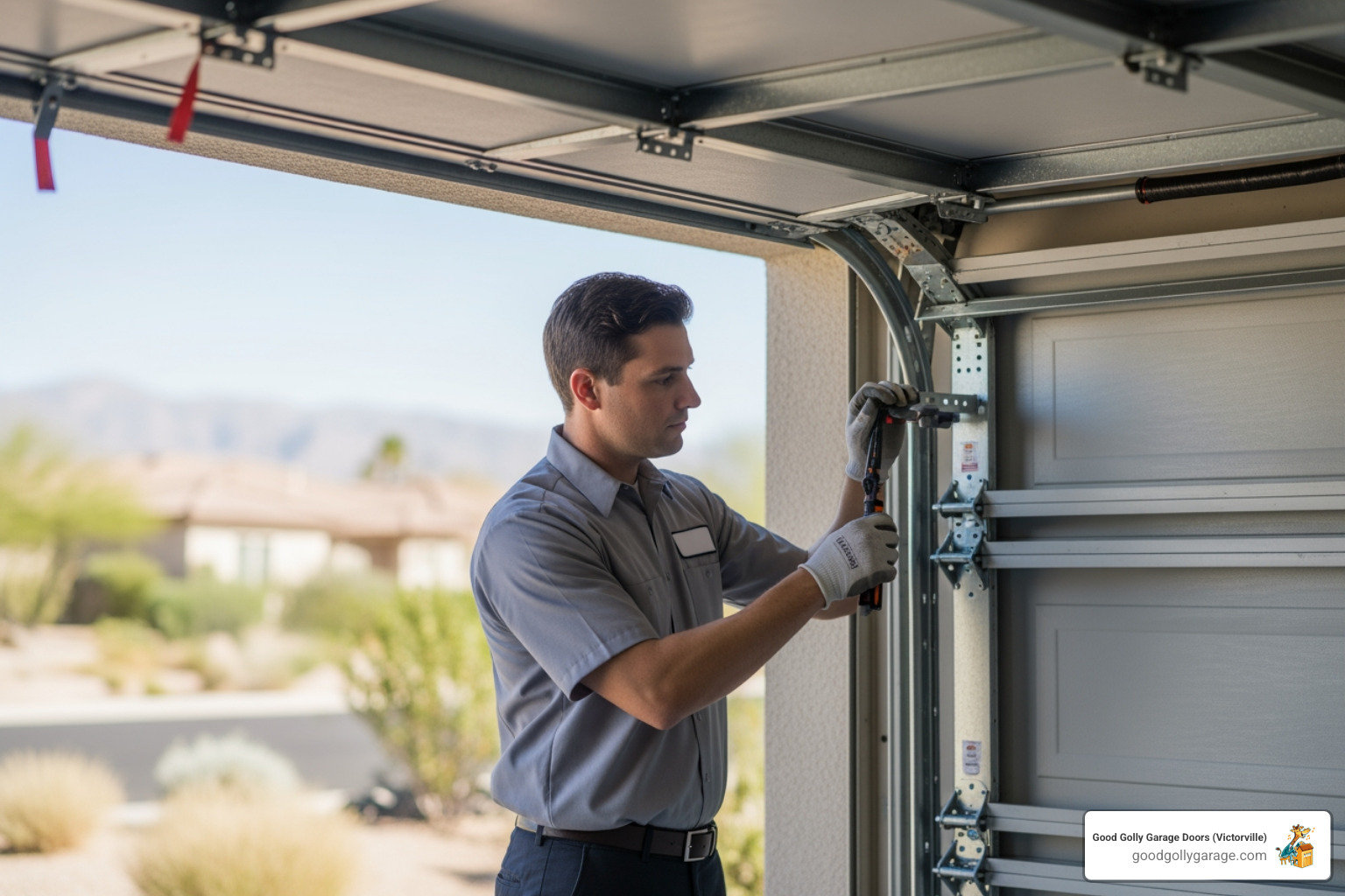 Infographic showing the key benefits of choosing a professional garage door installation company in Helendale CA: Licensed and Insured Protection, Desert Climate Expertise, Same-Day Emergency Service, Proper Spring Tension and Safety, Battery Backup Compliance (CA SB-969), Warranty Coverage on Parts and Labor, Average 4-6 Hour Installation Time, and Annual Maintenance Recommendations for High Desert Conditions - Garage Door Installation Company in Helendale CA