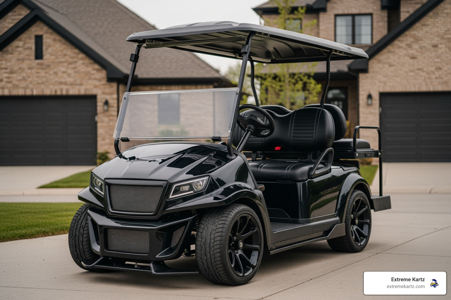 customized golf cart with double take body kit in driveway - double take golf car accessories