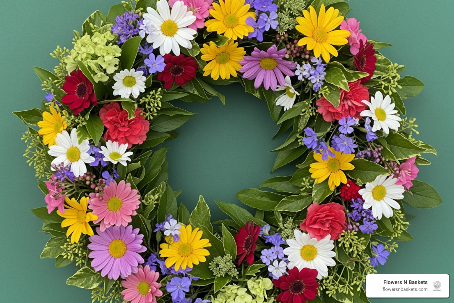 colorful mixed floral wreath - funeral flowers
