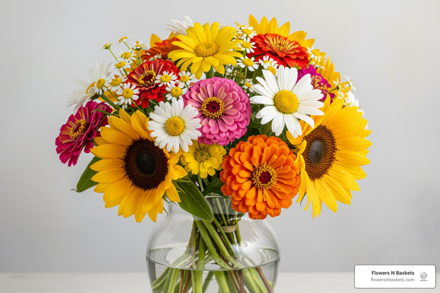 seasonal summer florals in a glass vase - palm harbor fl flower shop