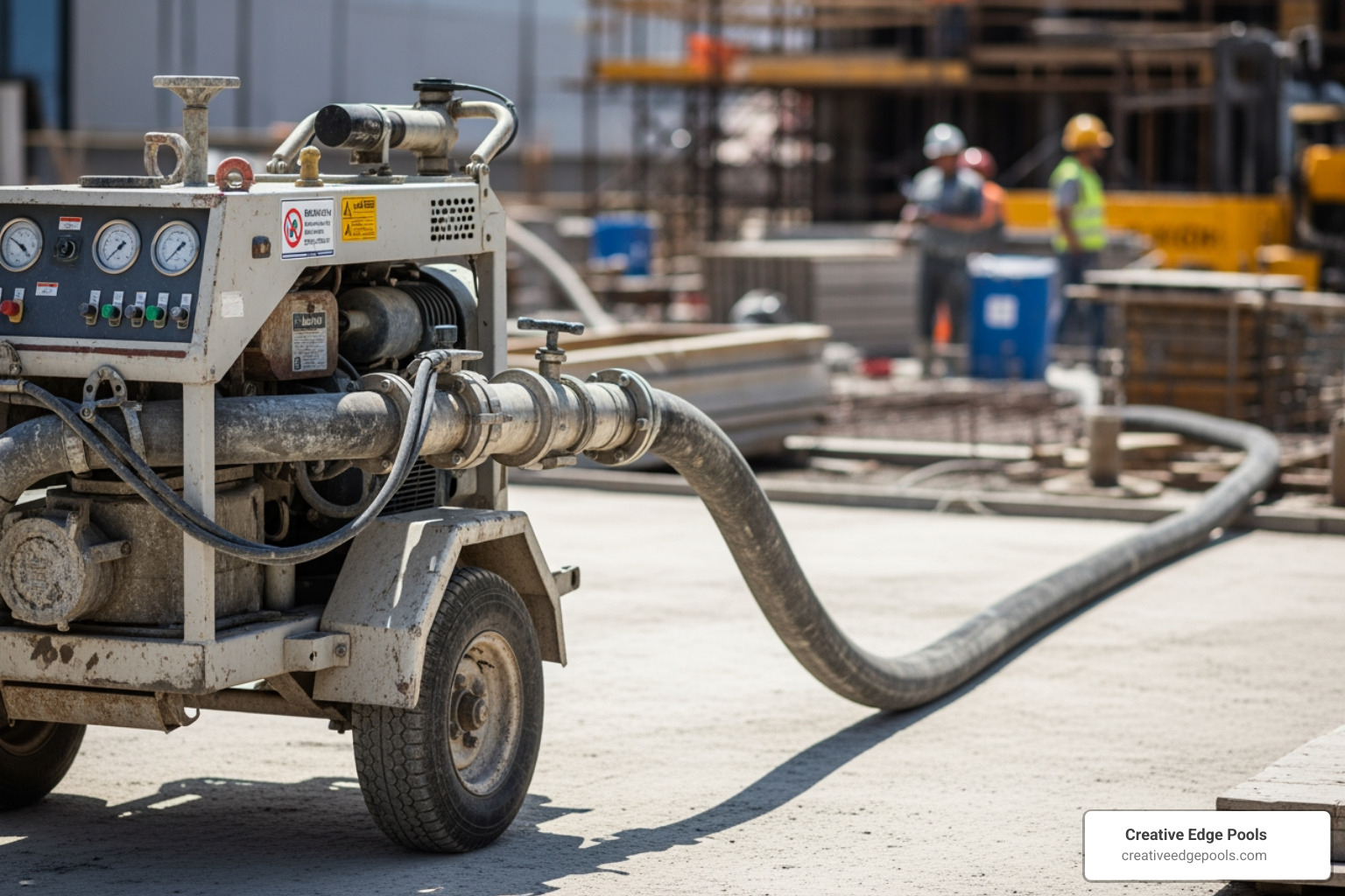 shotcrete pump and hose setup - gunite concrete contractors