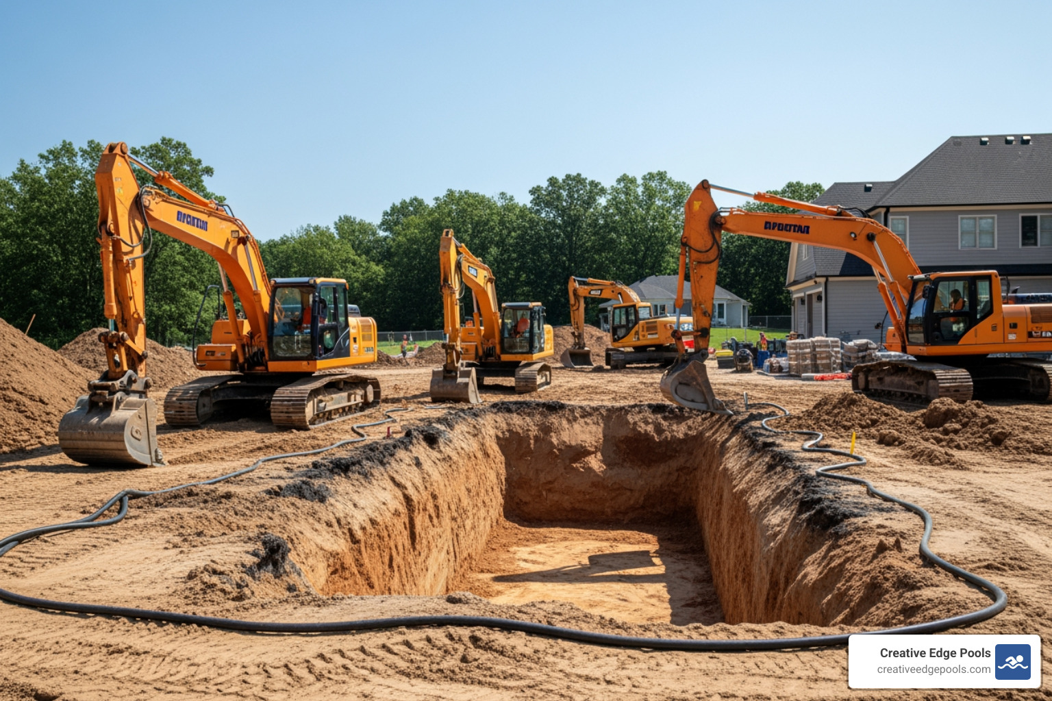 pool construction site with excavation equipment - average cost of an inground pool installation