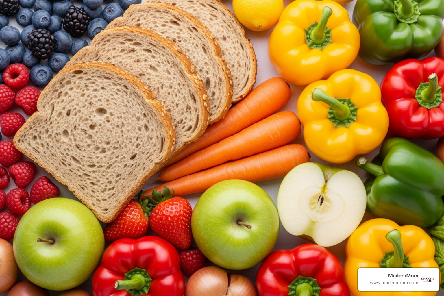 whole grain bread and colorful fruits and veggies - High school lunches whole grain bread and colorful fruits and veggies - High school lunches