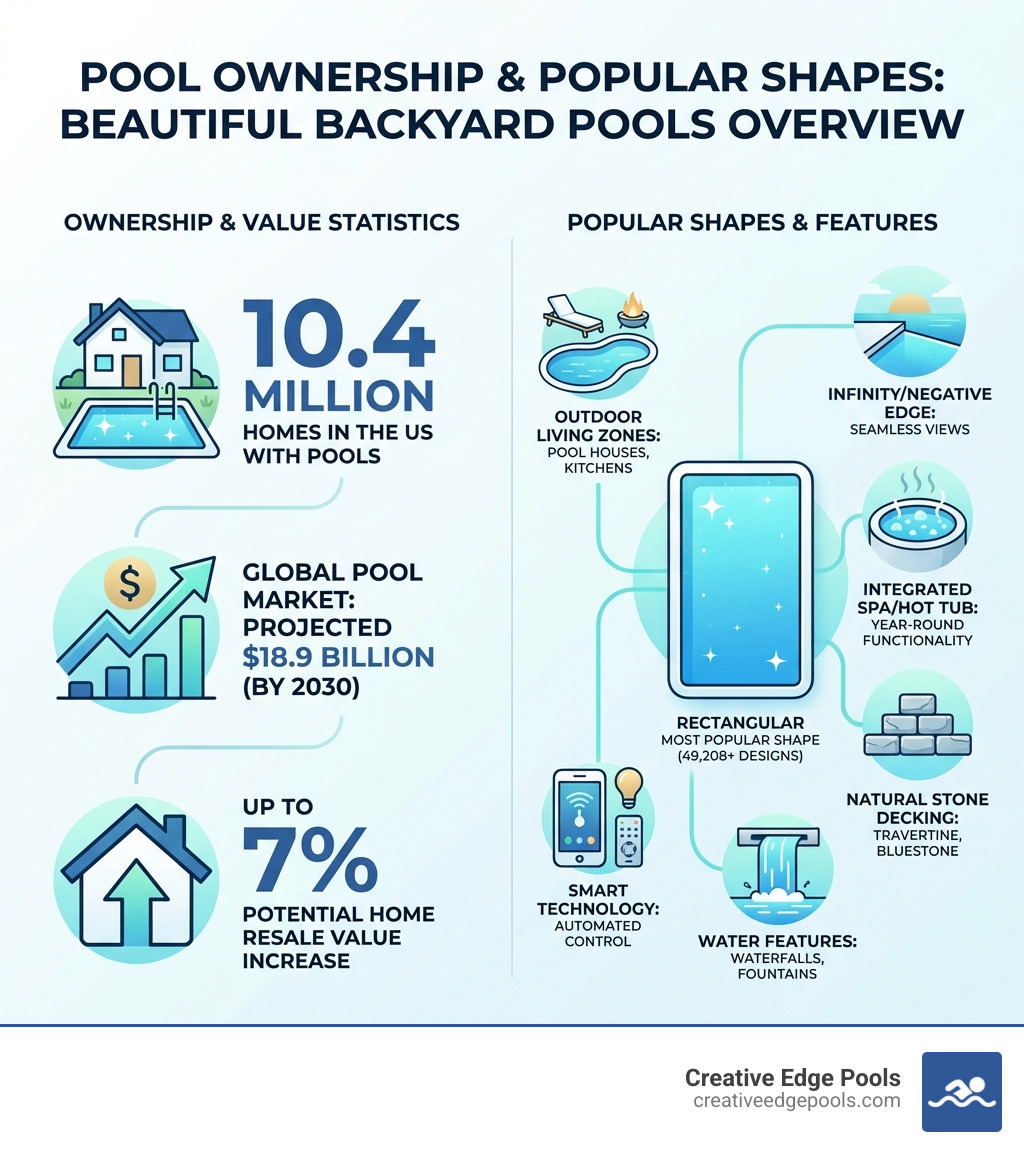 infographic explaining pool ownership statistics and popular shapes - beautiful backyard pools infographic infographic explaining pool ownership statistics and popular shapes - beautiful backyard pools infographic