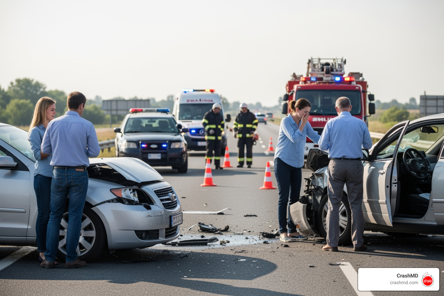 emergency responders at accident scene - After car crash