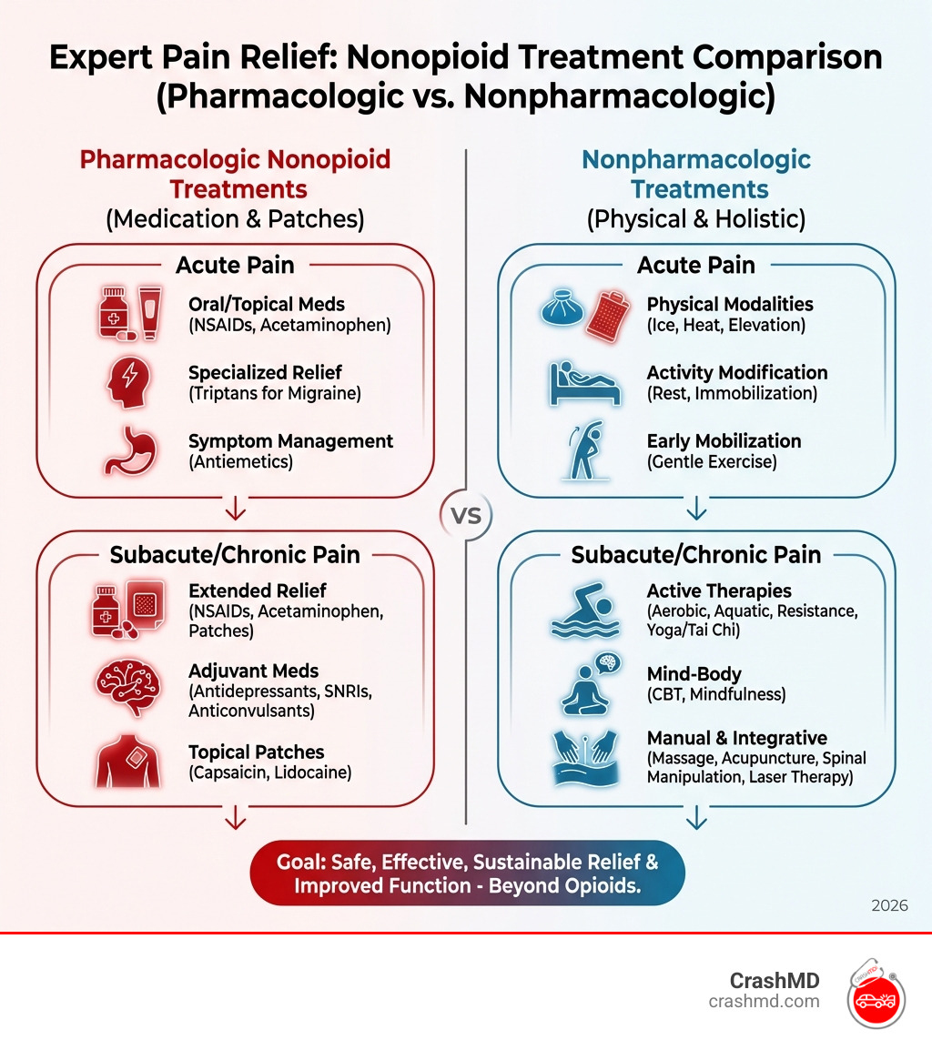 table comparing nonpharmacologic and pharmacologic treatments for pain - Expert pain relief infographic table comparing nonpharmacologic and pharmacologic treatments for pain - Expert pain relief infographic