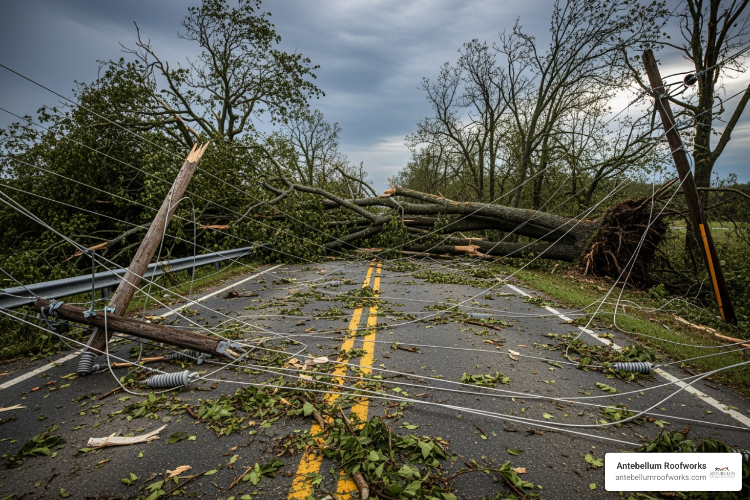 downed power lines and trees blocking a state route in Hickman County - middle tn storm damage downed power lines and trees blocking a state route in Hickman County - middle tn storm damage