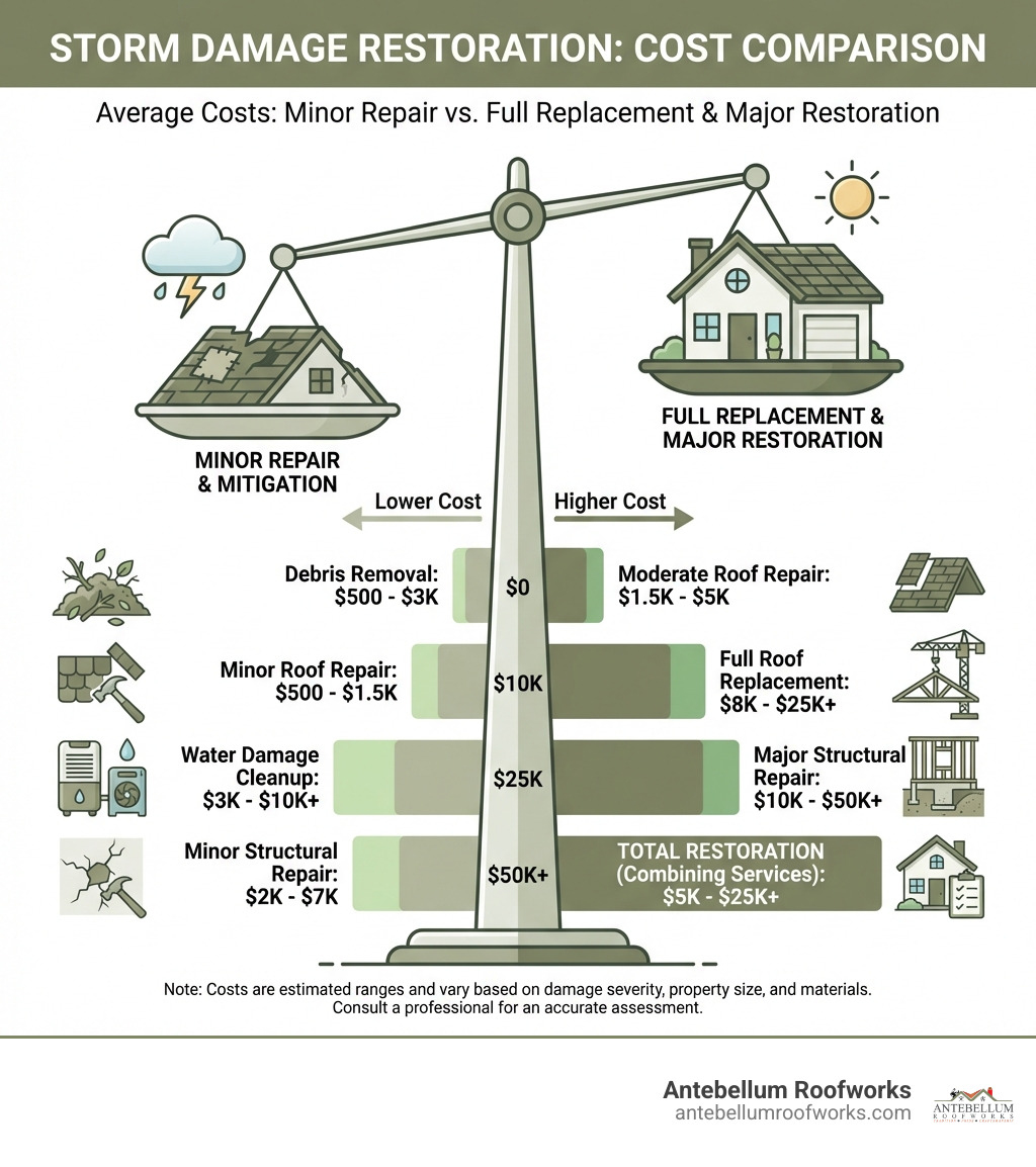 Comparison of average costs of minor repair vs. full replacement - storm damage restoration franklin infographic 