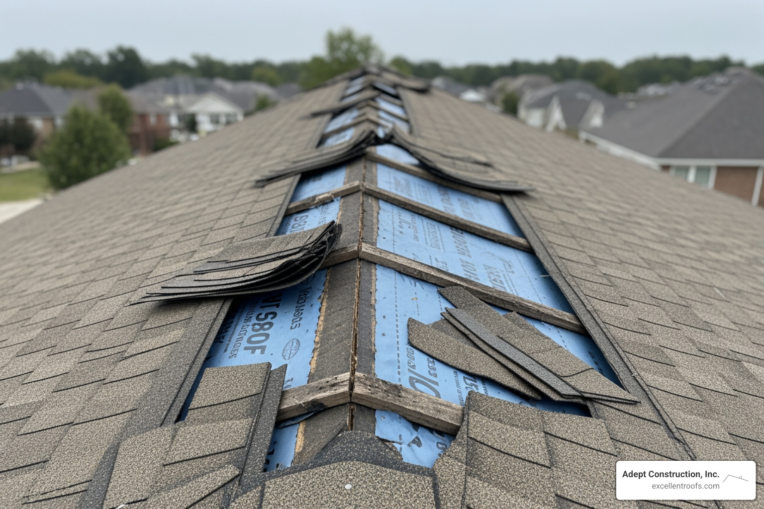 missing asphalt shingles - Storm damage roof inspection