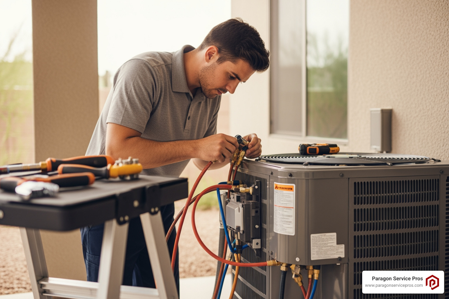 Infographic showing the professional AC installation process in Gilbert AZ: site evaluation and load calculation, old system removal and disposal, new equipment installation with proper sizing, refrigerant line connection and electrical work, ductwork inspection and sealing, thermostat integration and calibration, airflow testing and system verification, homeowner education on operation and maintenance - AC Installation gilbert az Infographic showing the professional AC installation process in Gilbert AZ: site evaluation and load calculation, old system removal and disposal, new equipment installation with proper sizing, refrigerant line connection and electrical work, ductwork inspection and sealing, thermostat integration and calibration, airflow testing and system verification, homeowner education on operation and maintenance - AC Installation gilbert az