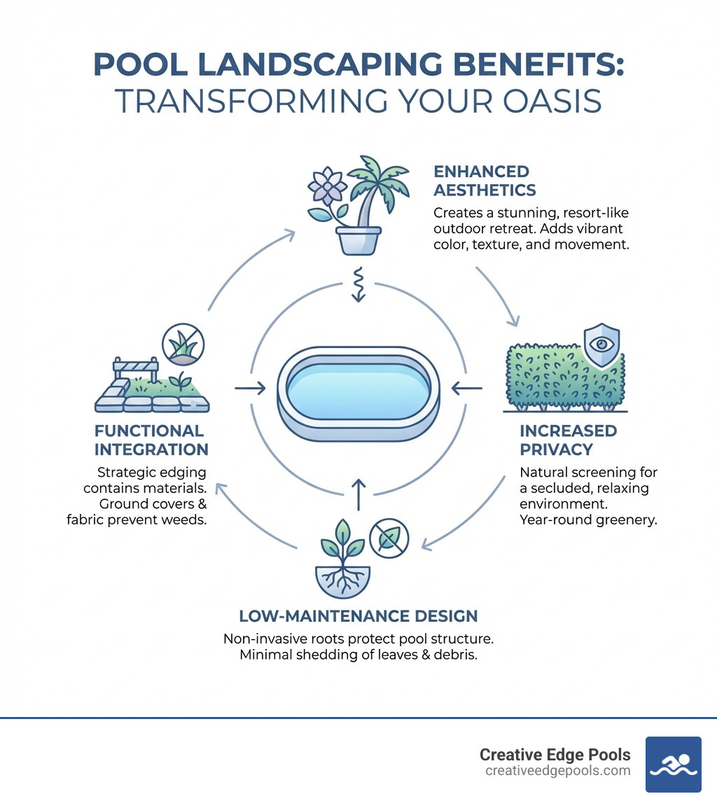 infographic showing pool landscaping benefits - flower bed around pool ideas infographic infographic showing pool landscaping benefits - flower bed around pool ideas infographic