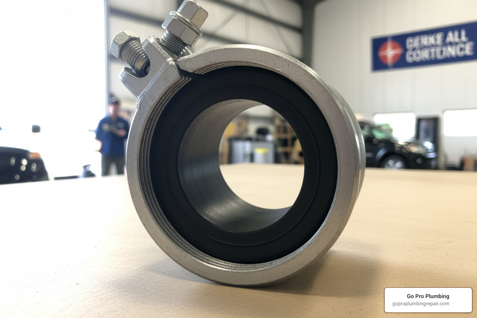 internal view of a pipe repair clamp showing its gasket and metal shell - pipe repair clamp