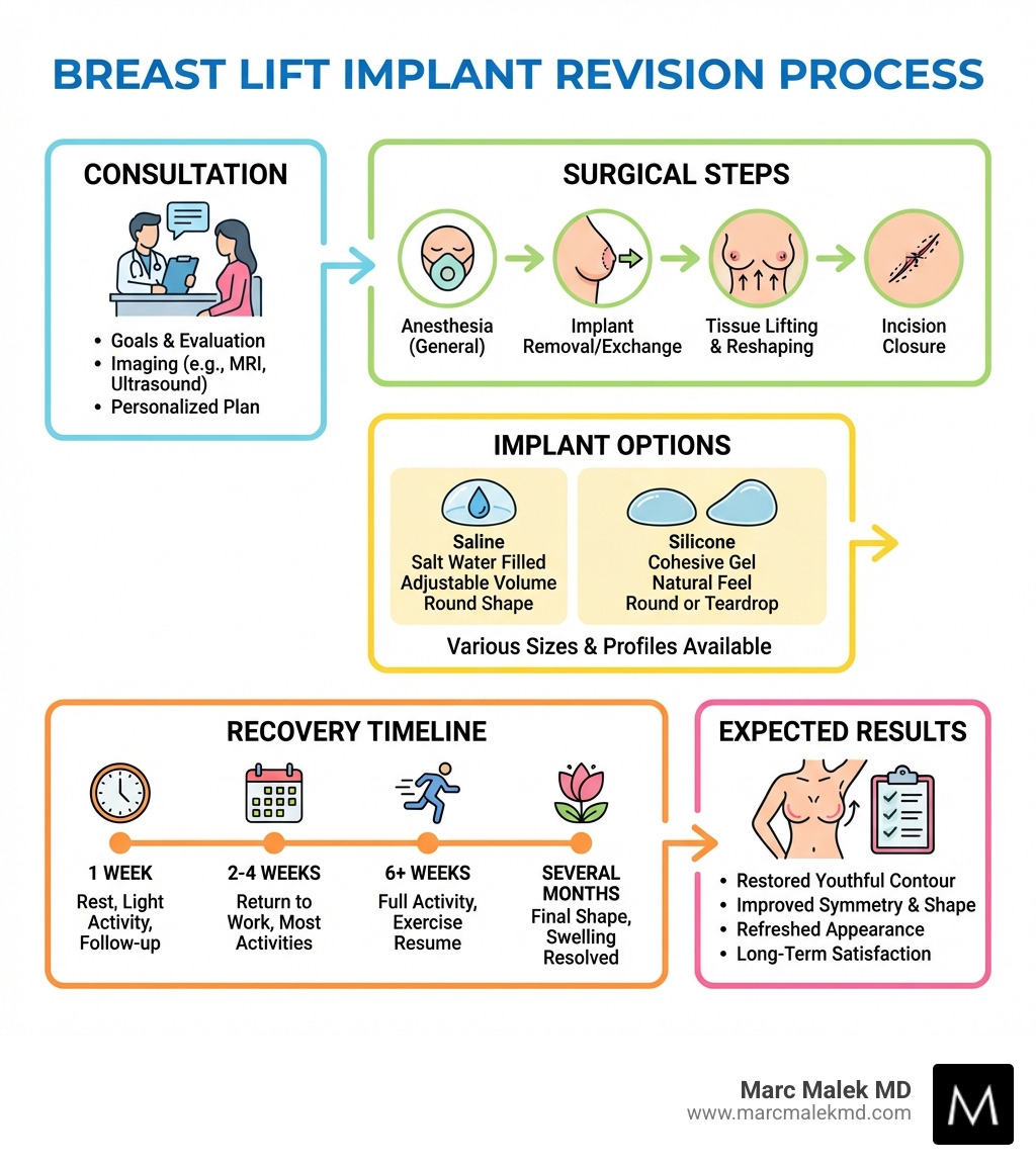 detailed infographic showing the breast lift implant revision process including consultation, surgical steps, implant options, recovery timeline, and expected results - breast lift implant revision infographic detailed infographic showing the breast lift implant revision process including consultation, surgical steps, implant options, recovery timeline, and expected results - breast lift implant revision infographic