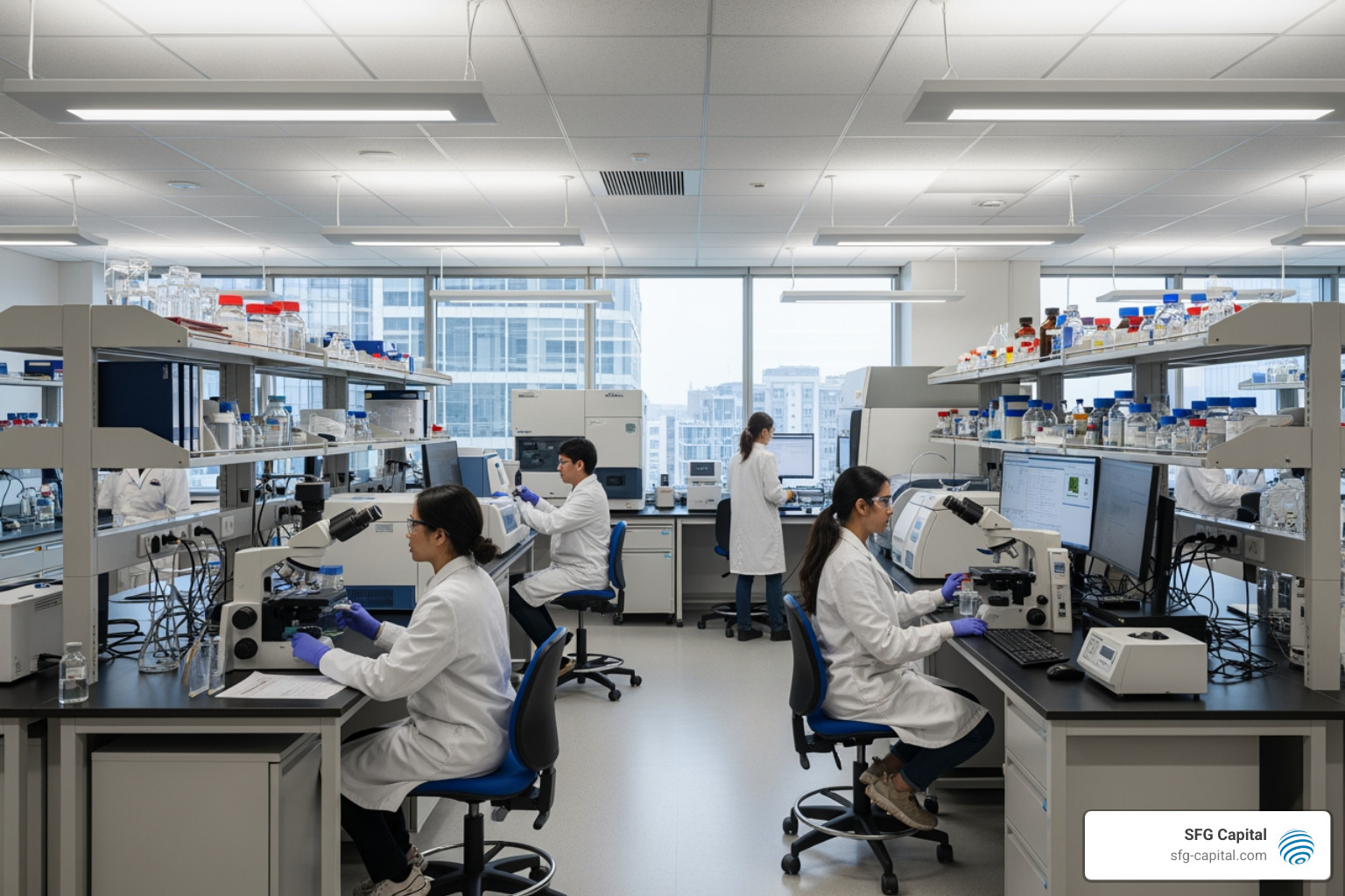 A modern laboratory with researchers working - ERC funding program