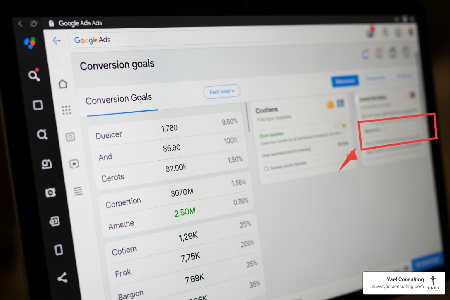 Google Ads dashboard showing conversion goals - Google Ads lead generation campaign Google Ads dashboard showing conversion goals - Google Ads lead generation campaign