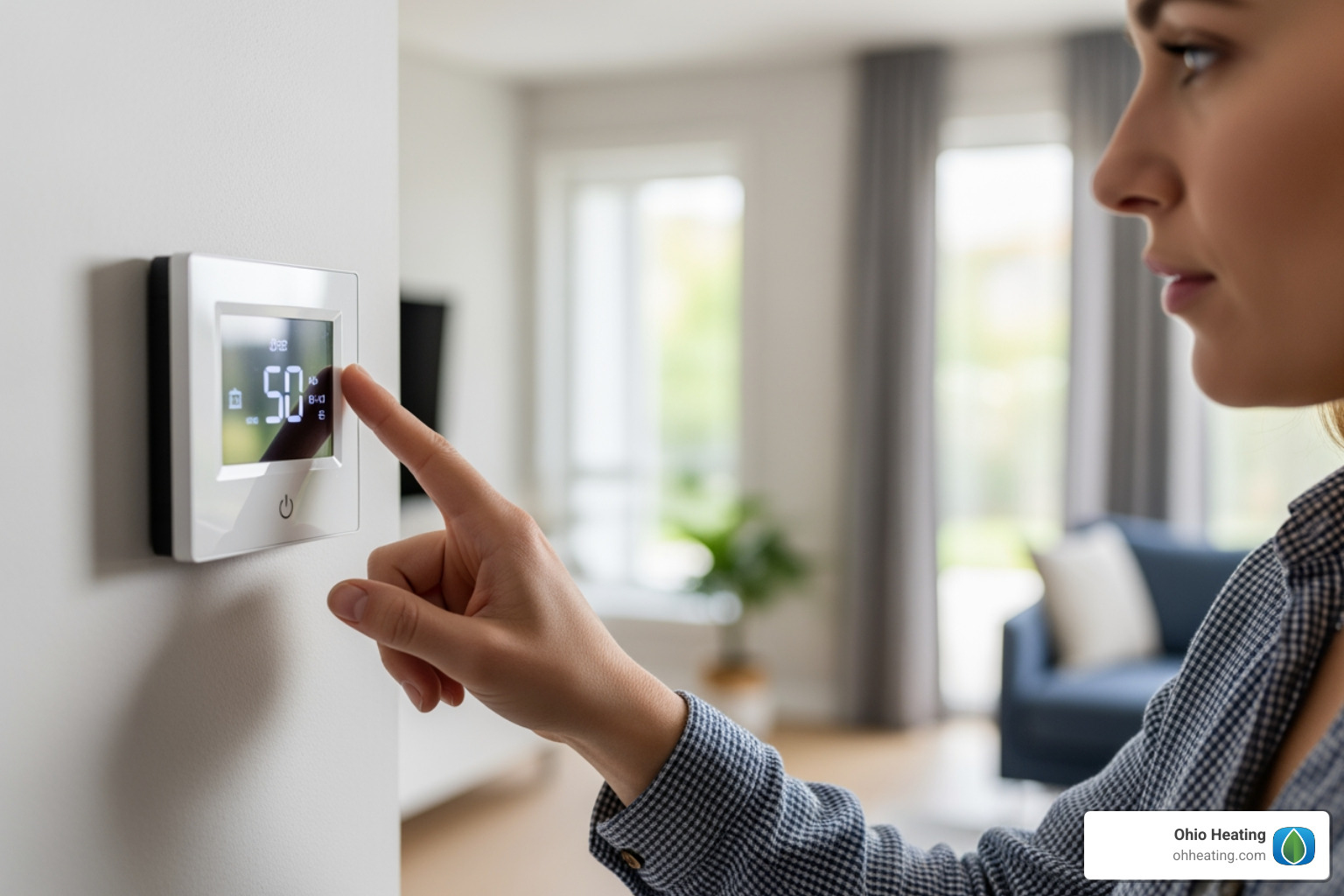 homeowner checking a digital thermostat - emergency heating services near me