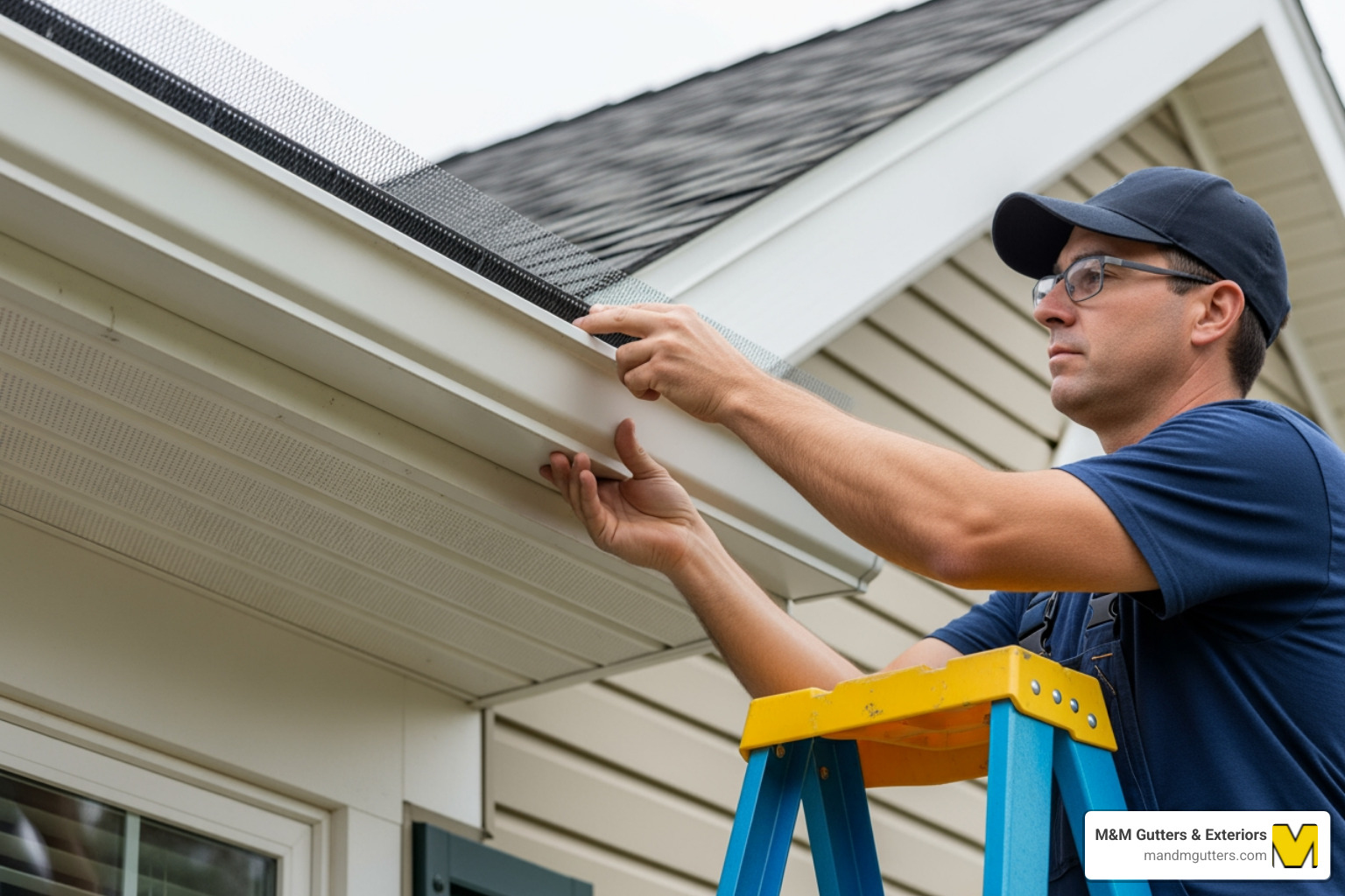 Image of an installer custom-fitting a micromesh guard - Professional gutter guard installation