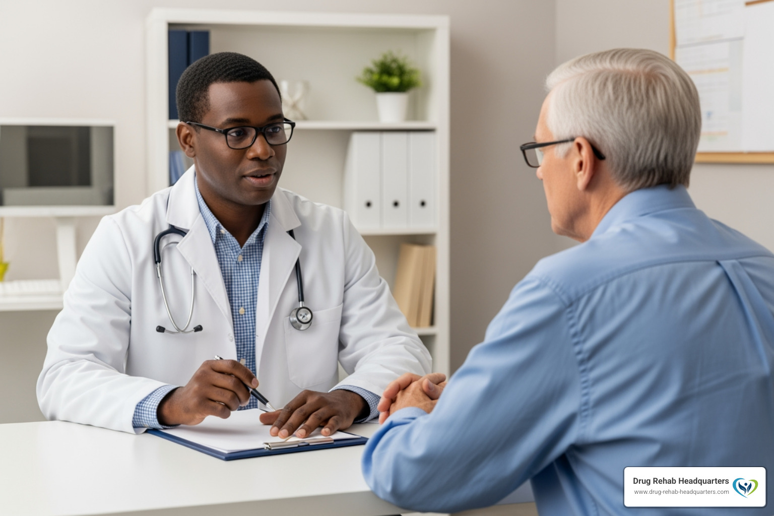 medical professional consulting a patient - medicaid alcohol rehab