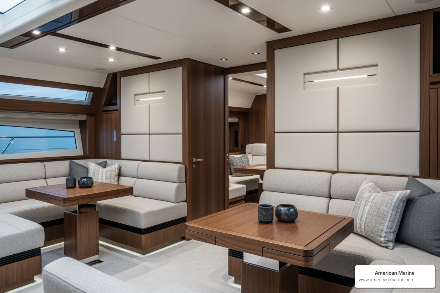 Completed superyacht upholstery project by American Marine - superyacht interior design
