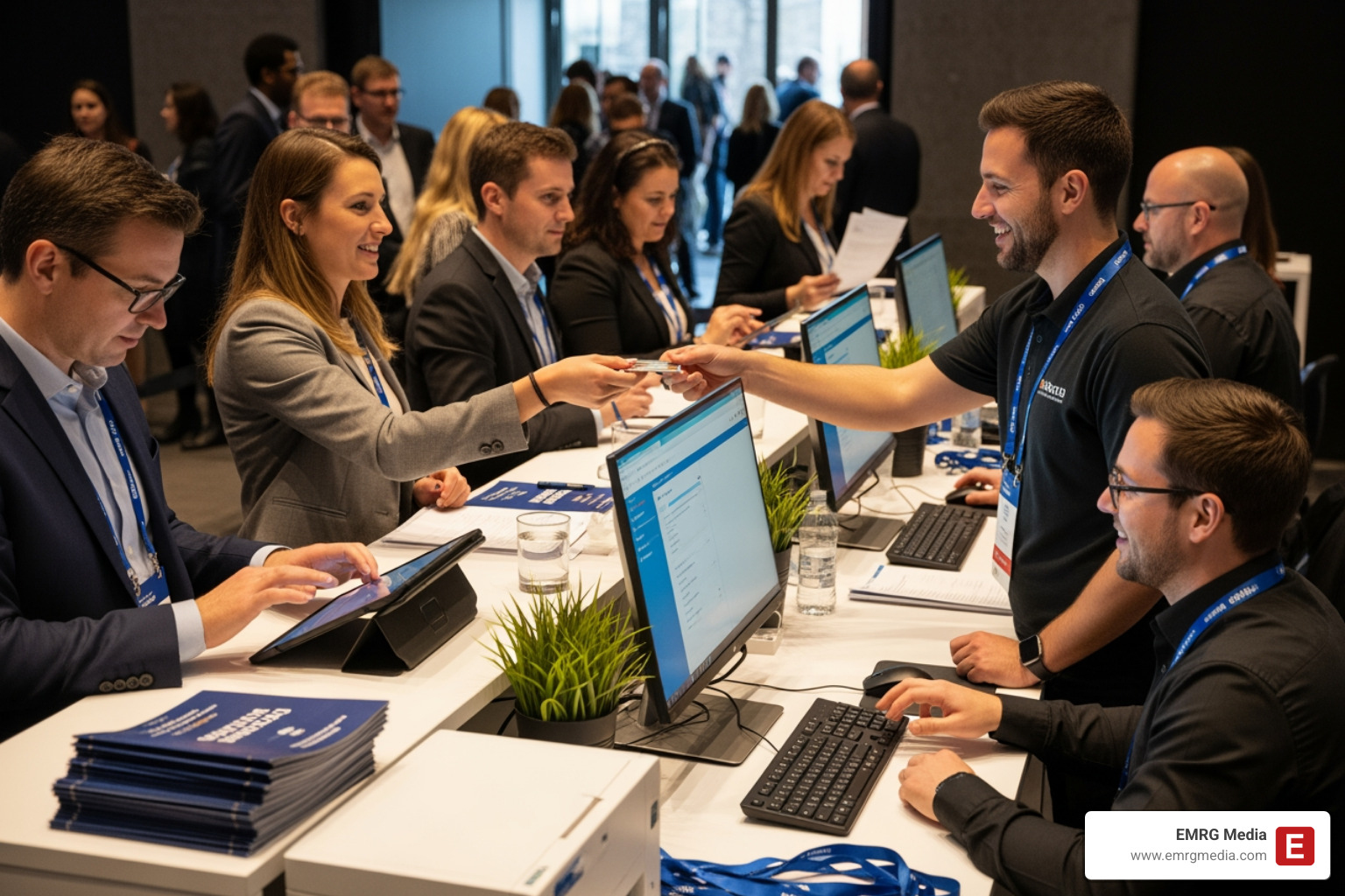 professionals checking in at event registration - full service event planning