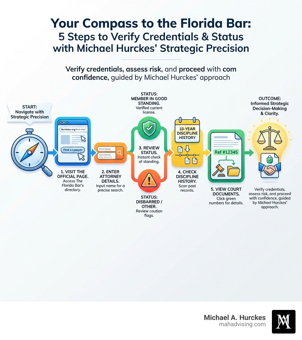 How to search Florida Bar member directory and verify attorney credentials - Florida Bar member infographic How to search Florida Bar member directory and verify attorney credentials - Florida Bar member infographic